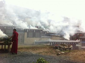 Smoke from incense and juniper leaves fill the air as Tawu Tibetans celebrate Dalai Lama’s birthday on 6 July.