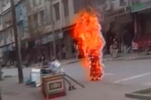 A video grab of Tibetan nun Palden Choetso's self-immolation protest on 3 November 2011 in Tawu. 