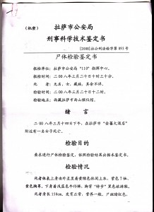 Image 3 of the internal document prepared by the criminal and medical department of the Lhasa Public Security Bureau