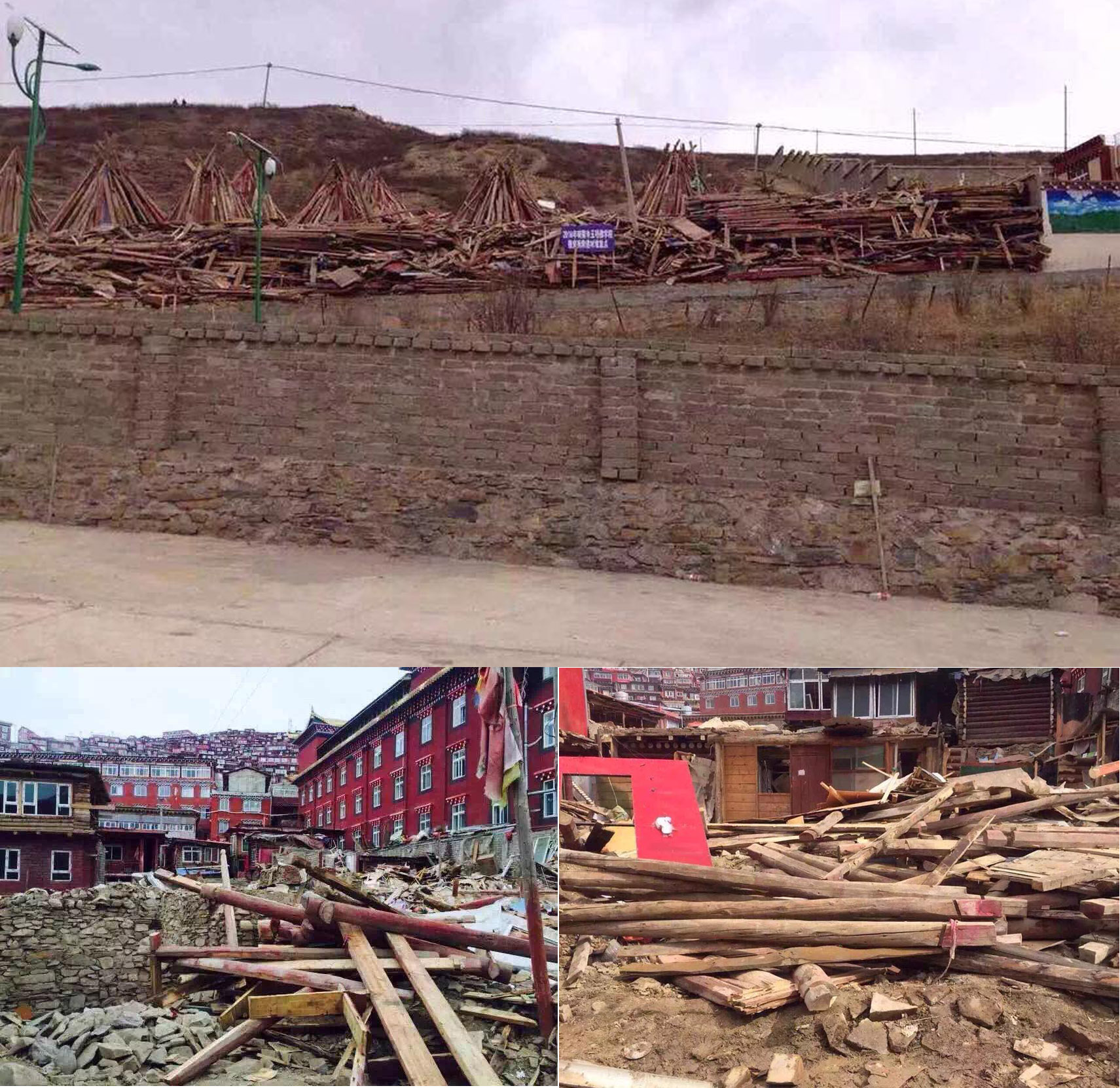 Photos circulated on social media show advance dismantling of dwellings before the arrival of government demolition crew at Larung Gar